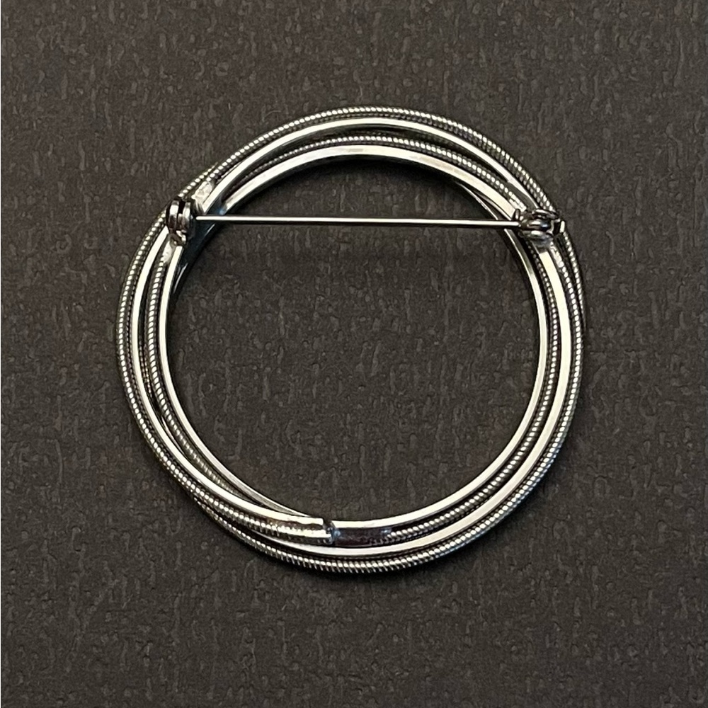 Vintage Silver Circle Brooch Unsigned - image 2